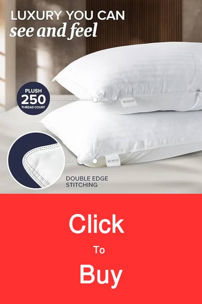 Beckham Hotel Collection Bed Pillows, down alternative pillows, cooling bed pillows, best pillows for side sleepers, pillows for back sleepers, luxury bedding pillows, machine washable pillows, breathable pillows for hot sleepers, OEKO-TEX certified pillows